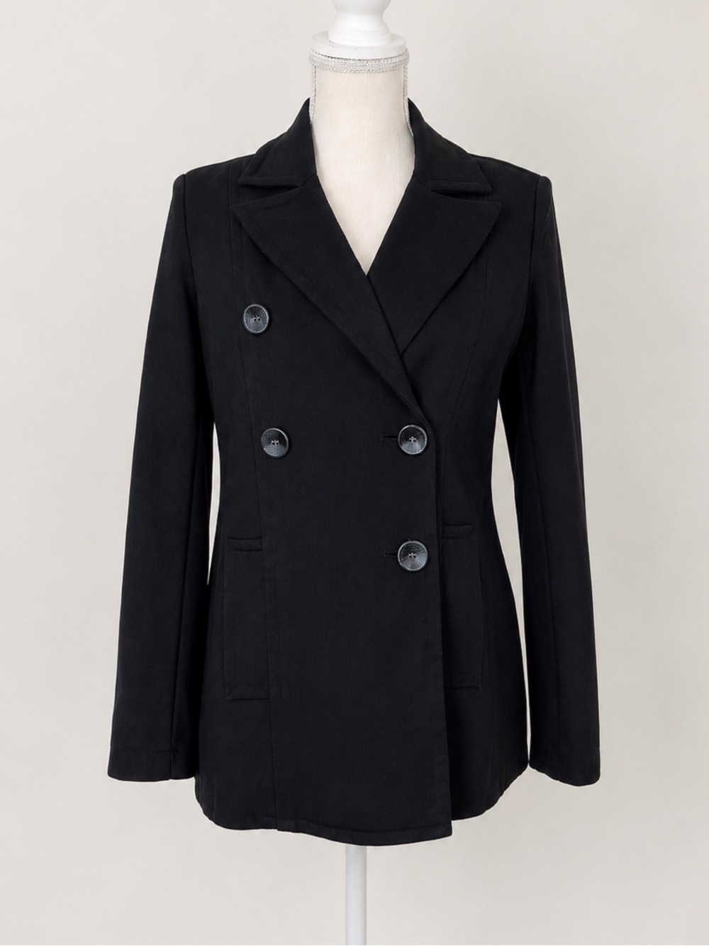 Black Double Breasted Stretch Knit Tailored Blazer Jacket